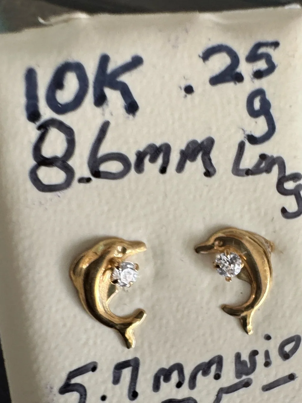 Gold Dolphin Stud Earrings with Clear Stone - Women Jewelry